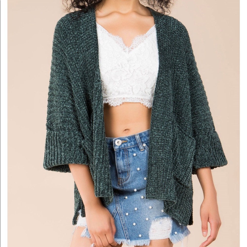 Velvet chenille short sleeve pocket cardigan - Picture 7 of 9